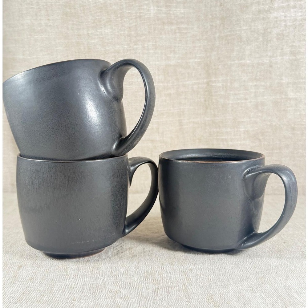 Unbranded Stoneware Coffee Mugs Set of 3 Black Good Matte Minimalist Vintage